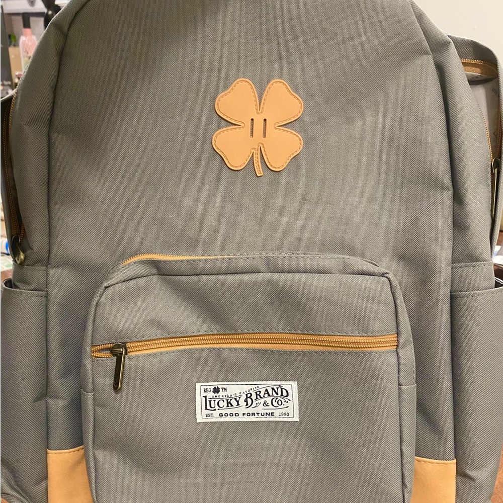 Backpack - NWOT Never Used_LUCKY BRAND - Gray Canvas, Faux Leather, Zips Logo🍀